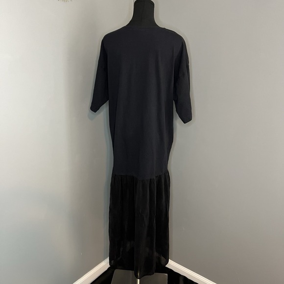 Vintage 80s 90s Johnny Was T-Shirt Dress Maxi Black Floral Embroidery Large - Picture 7 of 11